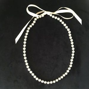 J Crew Factory Silver Grey Pearl Necklace Ribbon